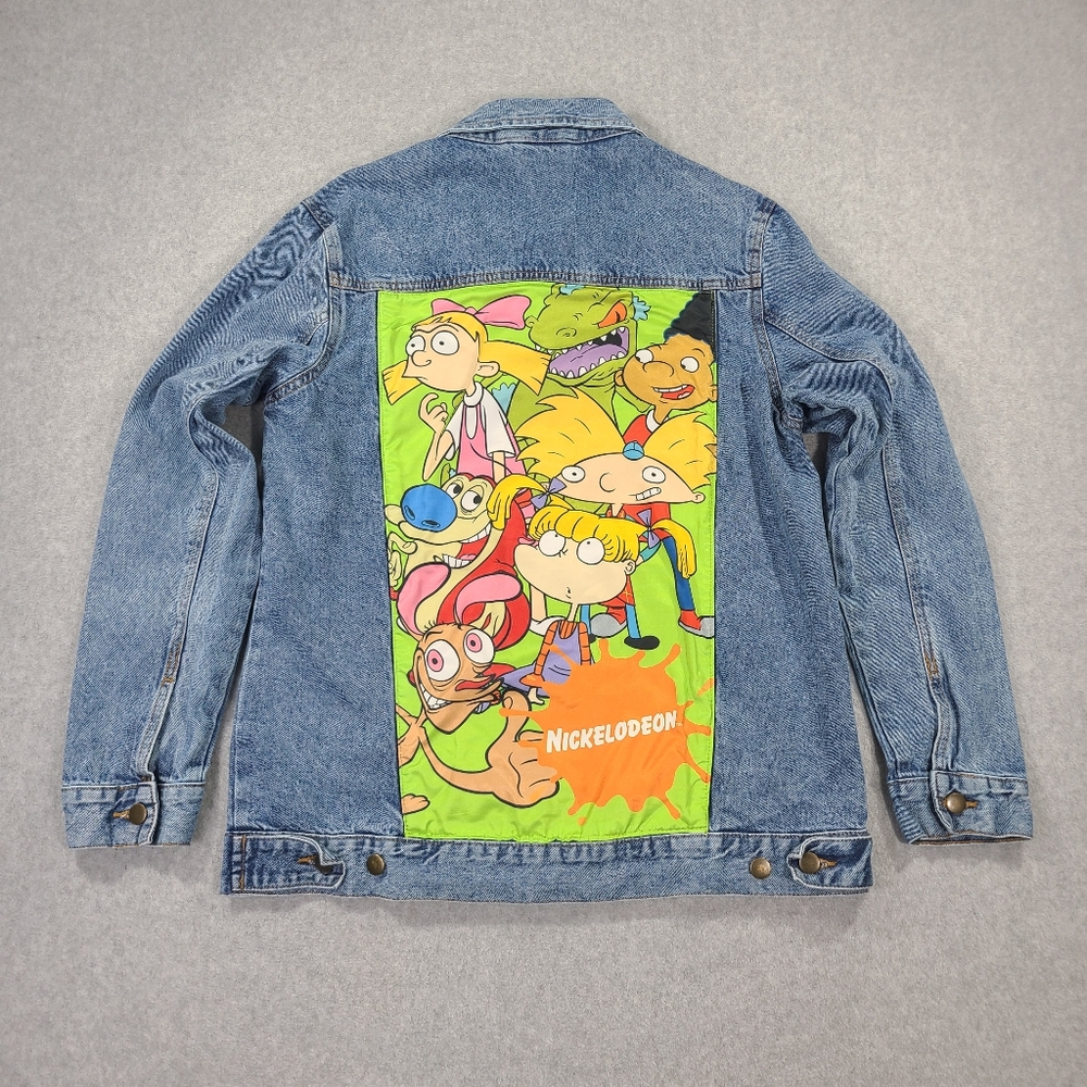 Nickelodeon Rugrats Blue Denim Jacket Medium Back Graphics Ren Stimpy Hey Arnold